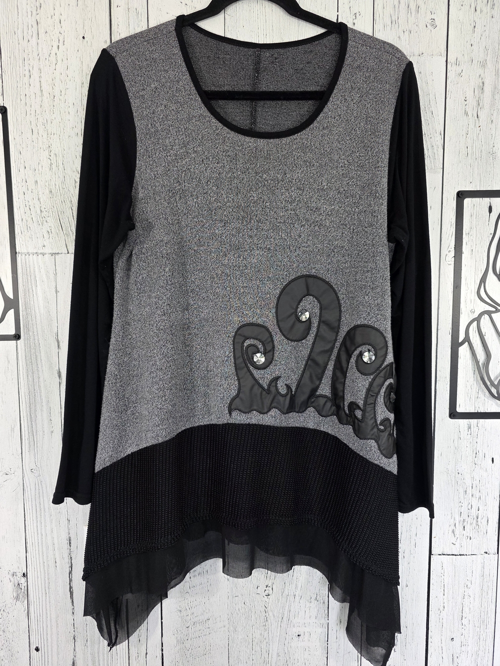 Unbranded Grey Black Embellished Asymmetrical Tunic Top S/M Going Out Office
